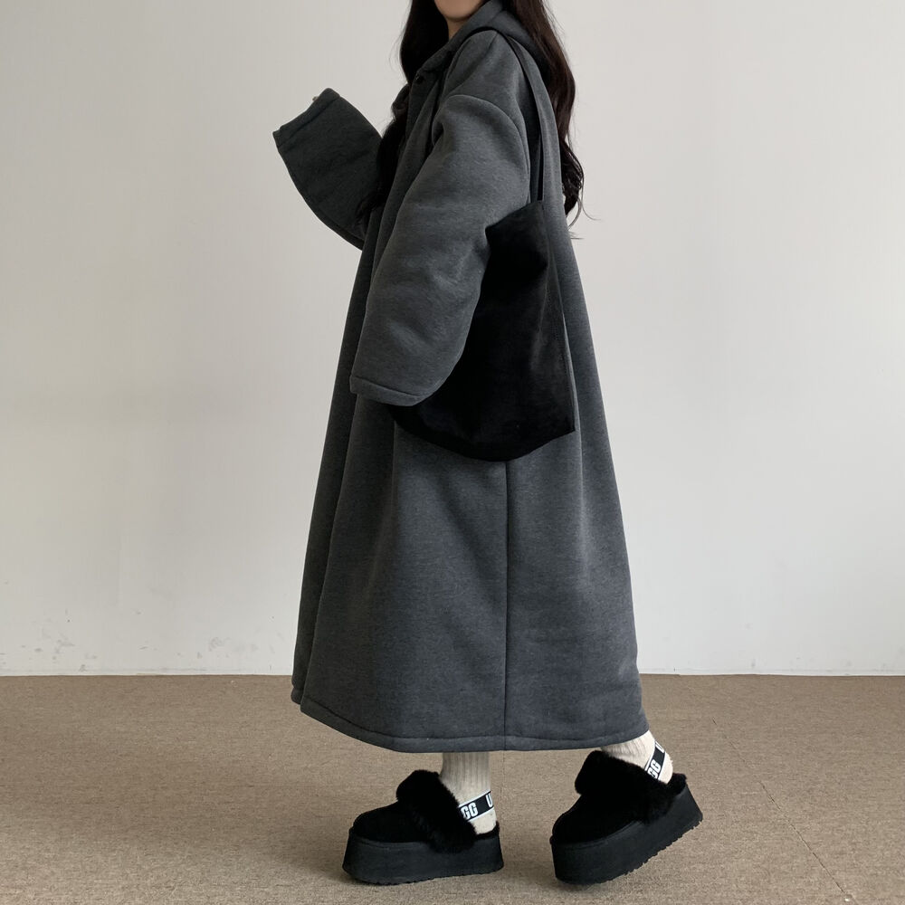 オーバーサイズ裏地キルティングフード付きロングジャケット