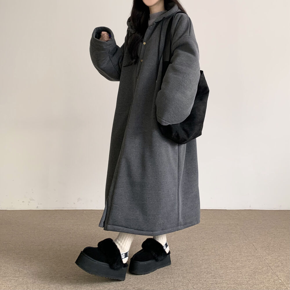 オーバーサイズ裏地キルティングフード付きロングジャケット