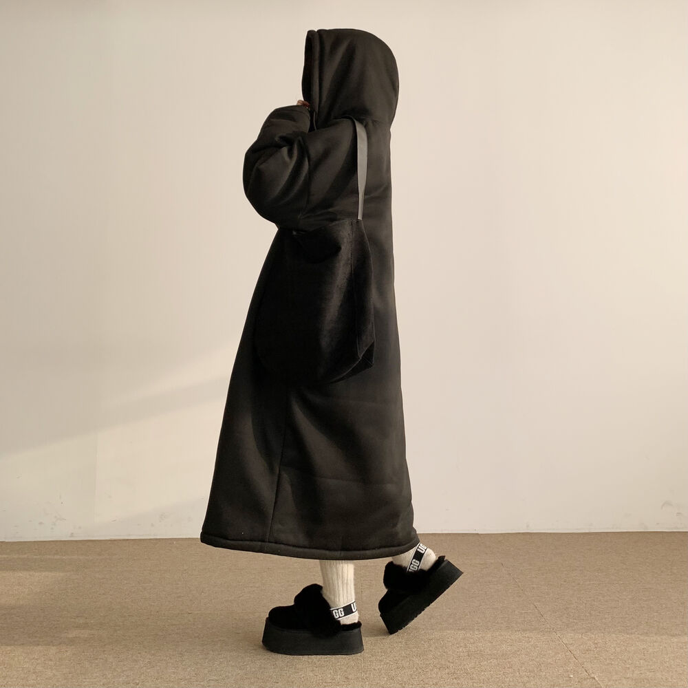 オーバーサイズ裏地キルティングフード付きロングジャケット