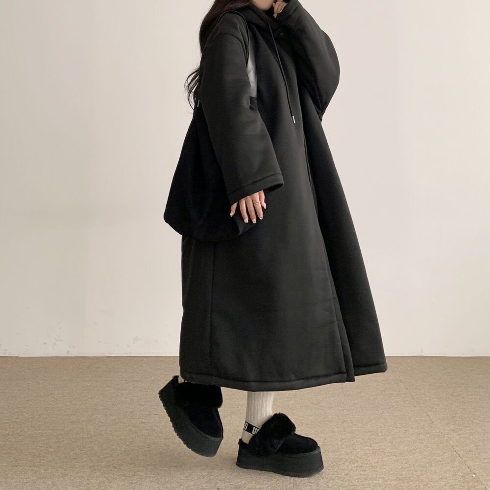 オーバーサイズ裏地キルティングフード付きロングジャケット