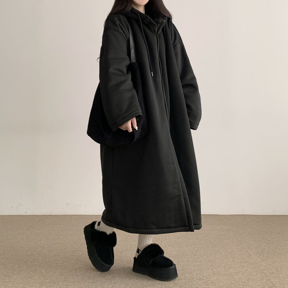 オーバーサイズ裏地キルティングフード付きロングジャケット