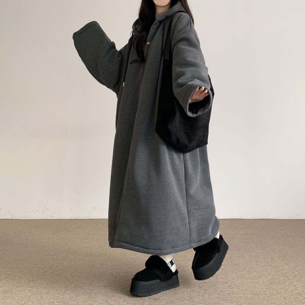 オーバーサイズ裏地キルティングフード付きロングジャケット