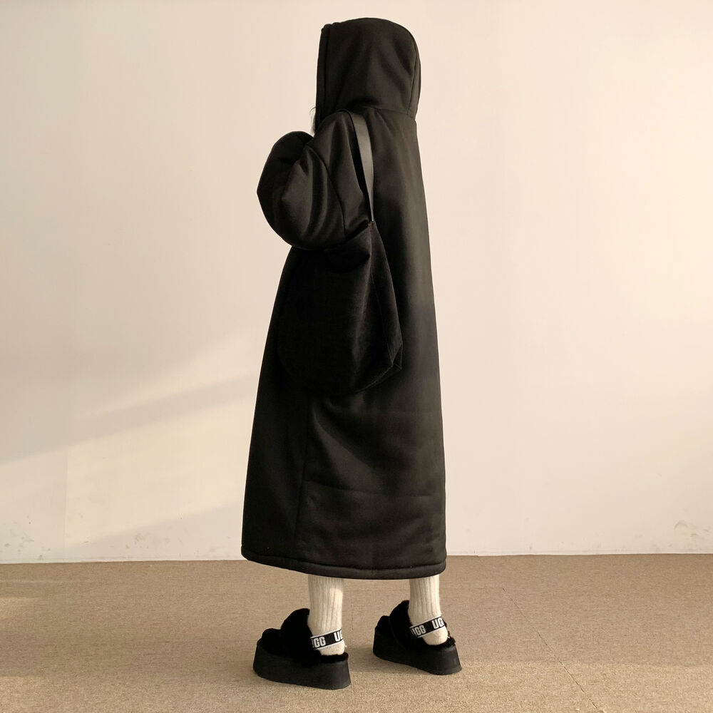 オーバーサイズ裏地キルティングフード付きロングジャケット