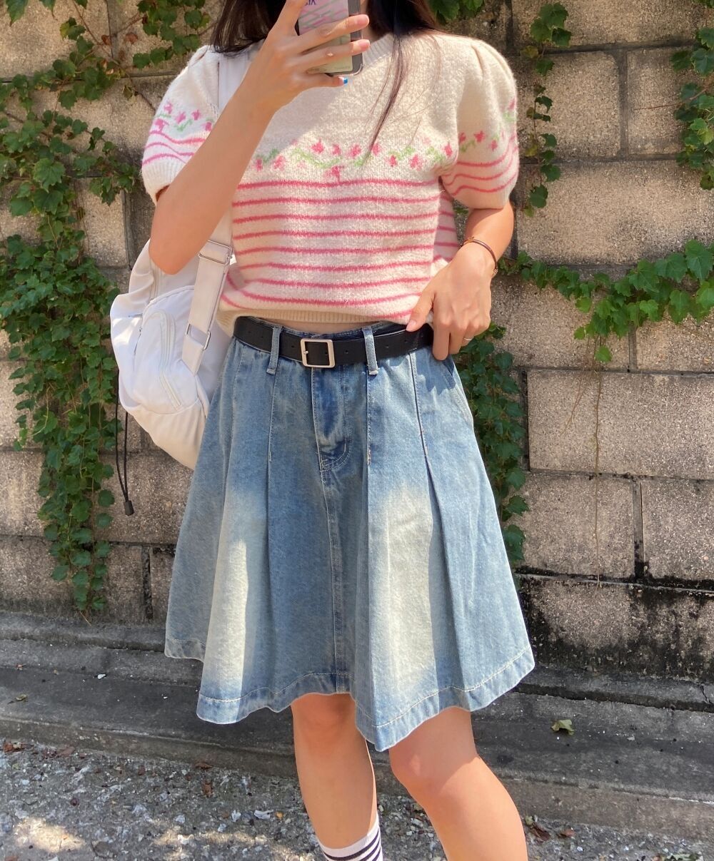 プリーツシャーリングデニムスカート2color | ファッション通販サイト NUGU