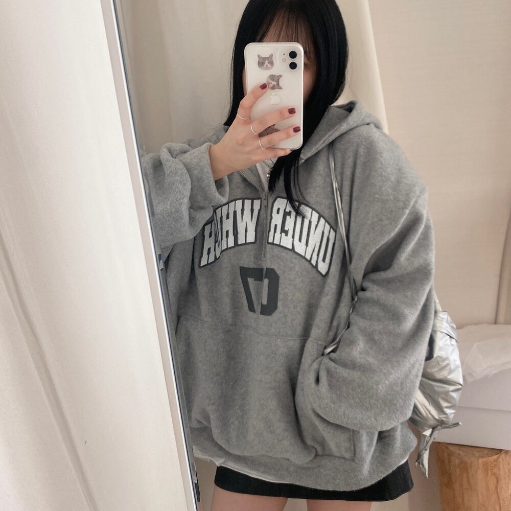 フード付きハーフジップオーバーサイズスウェット | ファッション通販