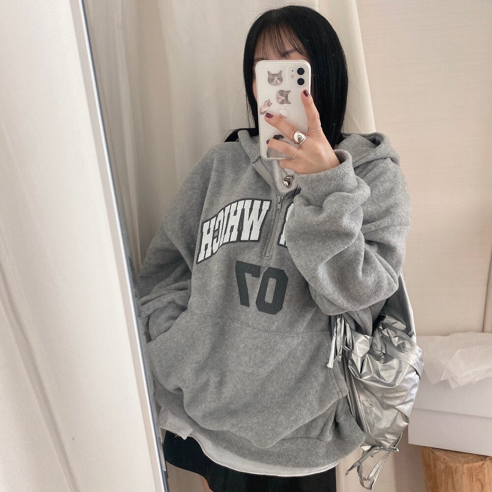 PGG フード付きハーフジップカットソー FreeZone パーカー 縞模様ハーフジップニットパーカー ウール混