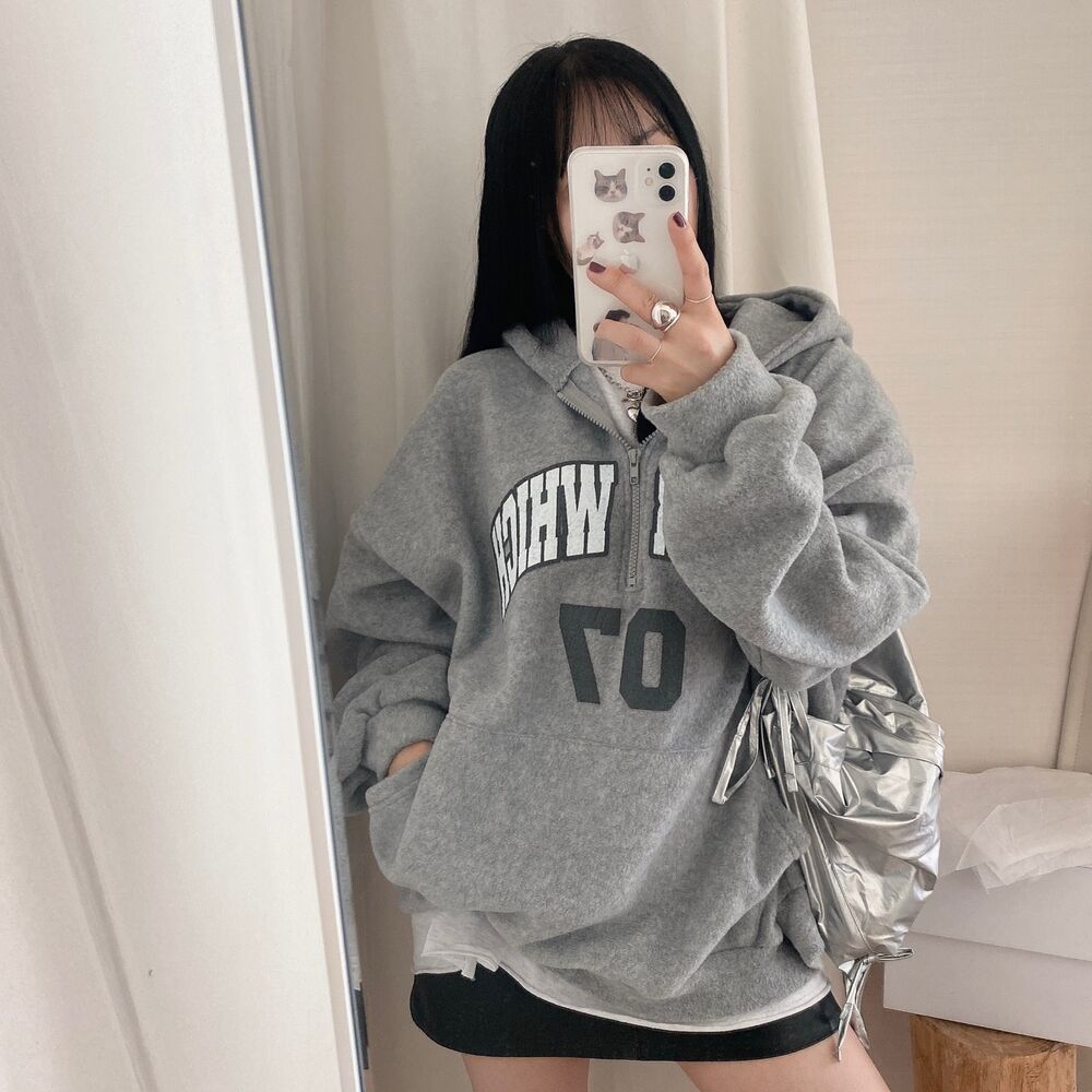 フード付きハーフジップオーバーサイズスウェット | ファッション通販