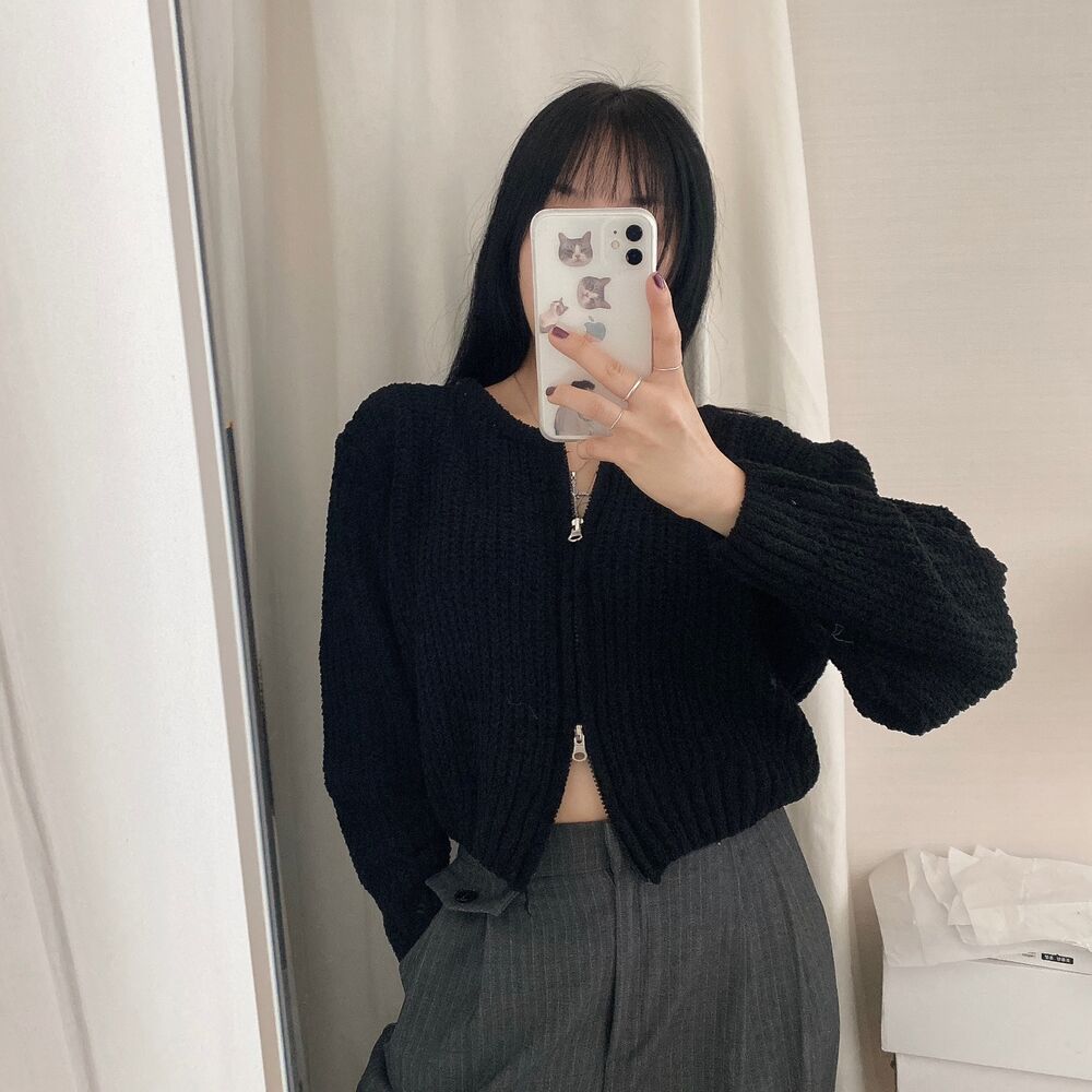 クロップ 9/11まで 2WAYジップアップクロップドニット | ファッション通販サイト NUGU