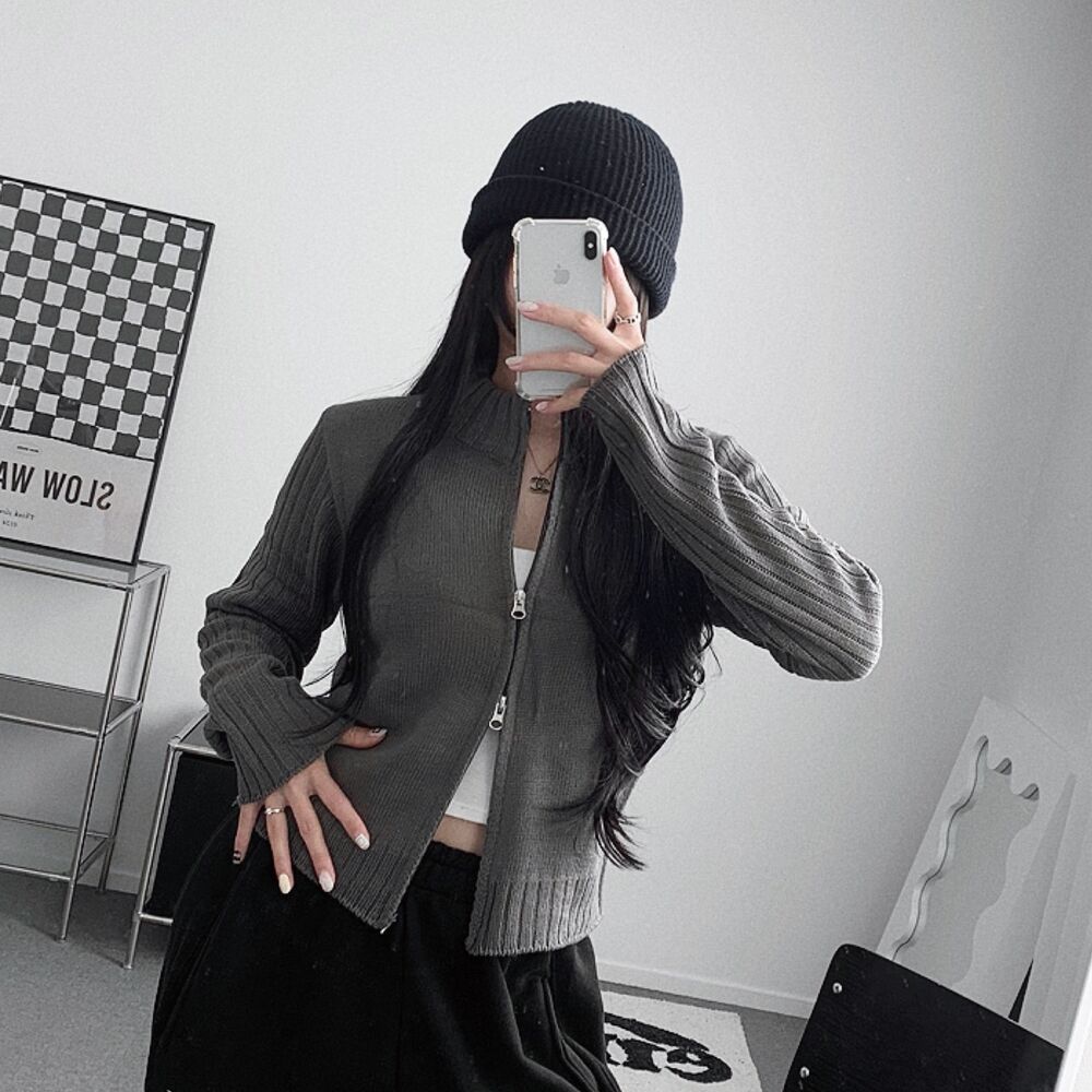 4color] リブハイネックジップアップカーディガン | ファッション通販
