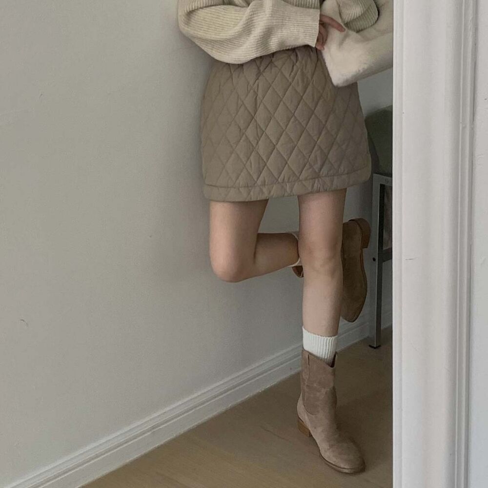 ペチパンツ付き] ゴムキルティングダウンミニスカート | ファッション