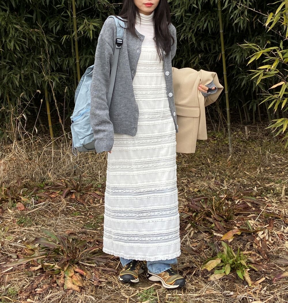 キャミソール シャツ ワンピース ロング シースルー レース 2色 シースルーレースロングキャミソールワンピース2color