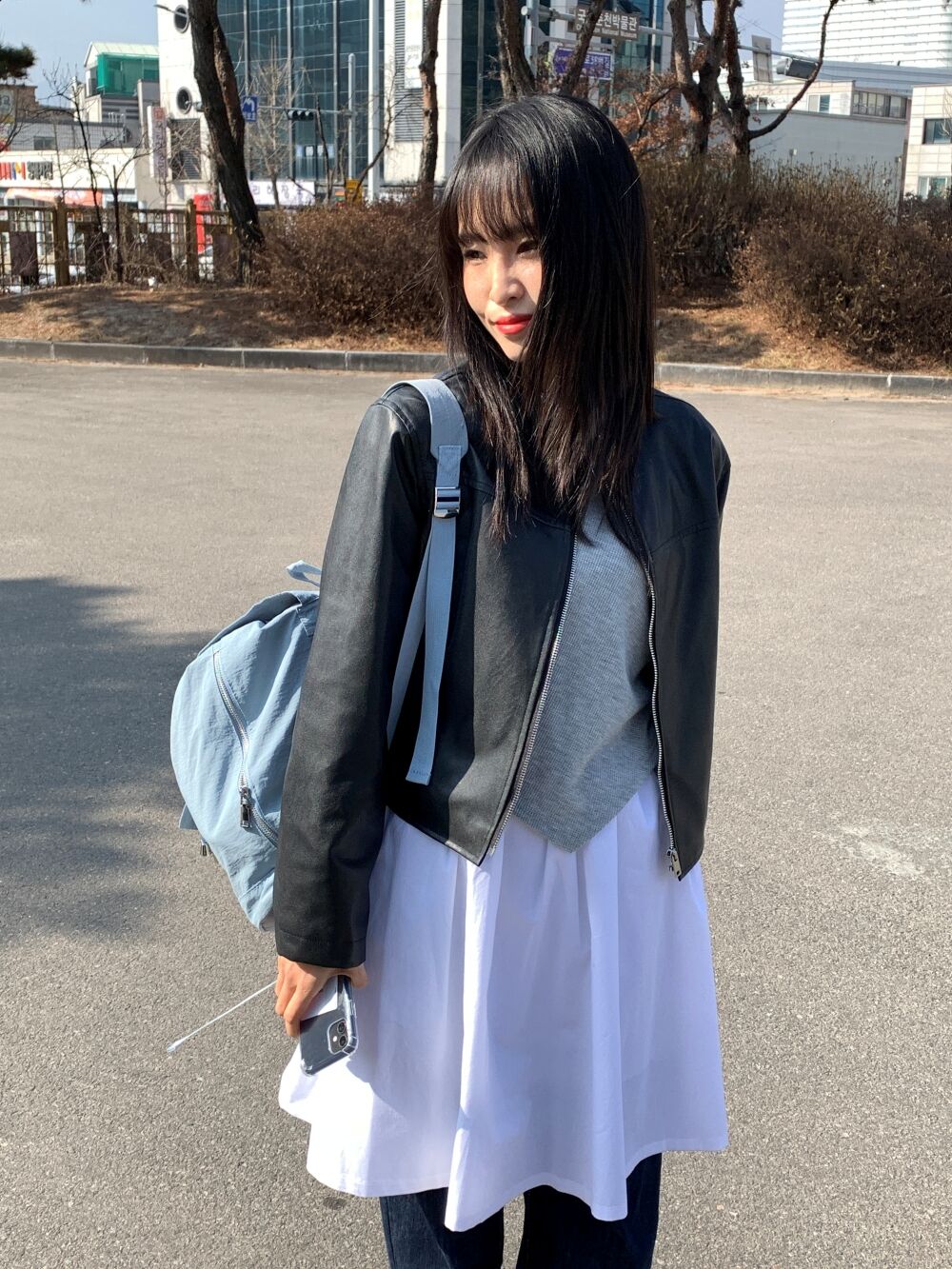 ラウンドネックノーカラークロップドフェイクレザージャケット2color