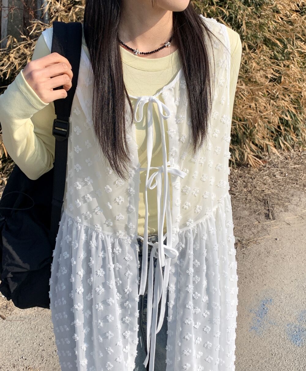 シースルーリボンノースリーブビスチェロングワンピース2color
