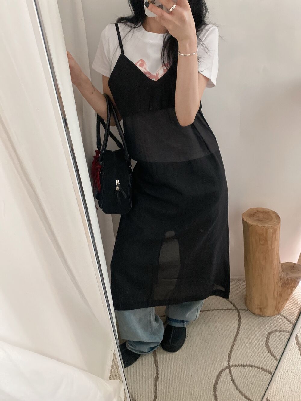 シースルーノースリーブレイヤードロングワンピース