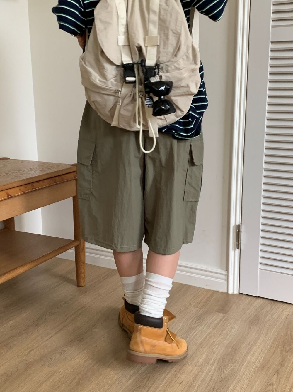 ウエストゴムカーゴナイロンワイドショットパンツ/ハーフパンツ