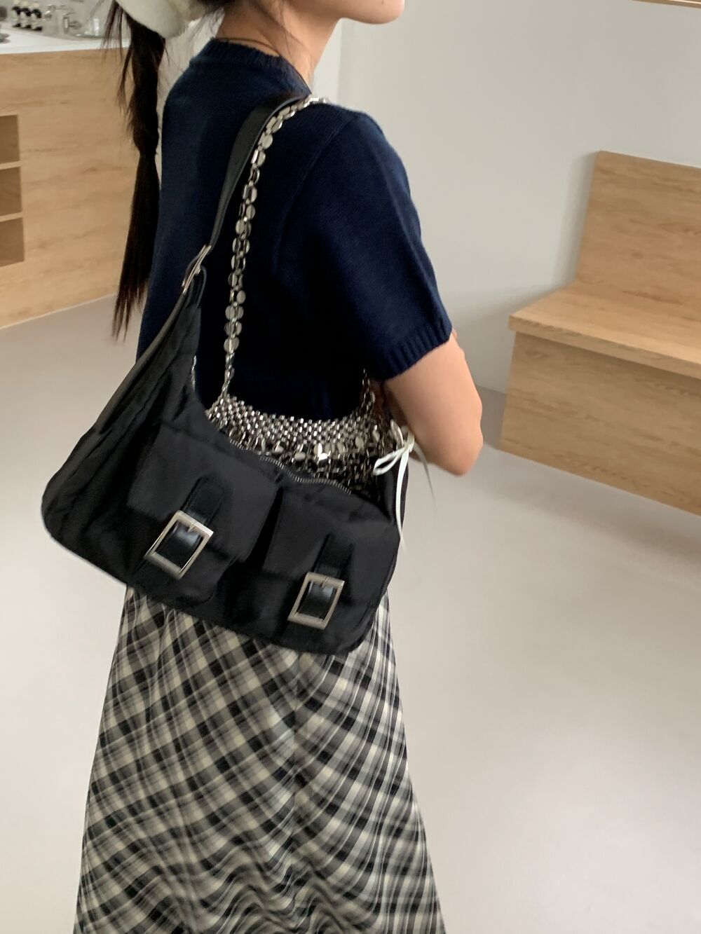 vintage メタル　ゴールド　メッシュバッグ　じゃばら　チェーンバッグ Amazon | WADORN 2色 ハンドバッグ用メタルチェーン シルク