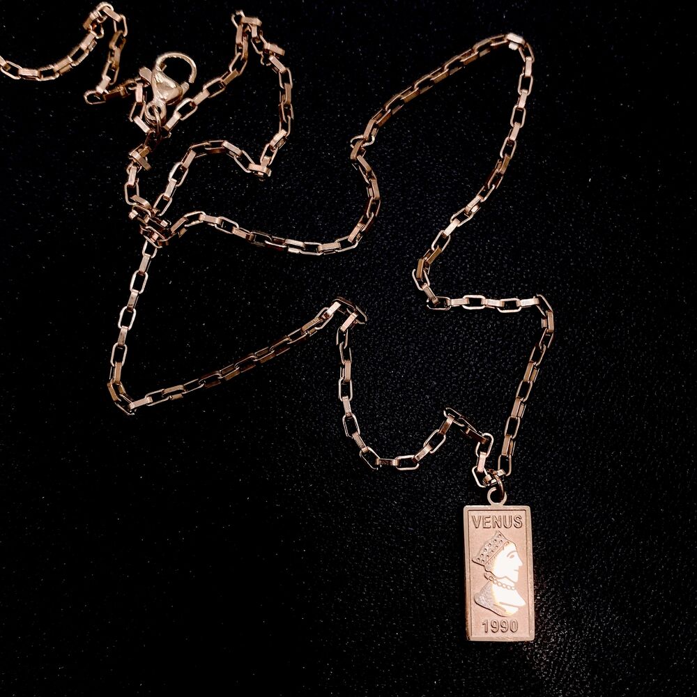 써지컬스틸] 스퀘어 클립체인 VENUS 1990 여왕 사각 코인 목걸이